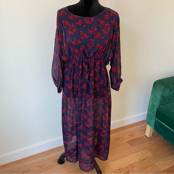 Madewell No.6 Vintage Rose Blue Red Silk Floral Printed Silk Magical Dress EUC 6